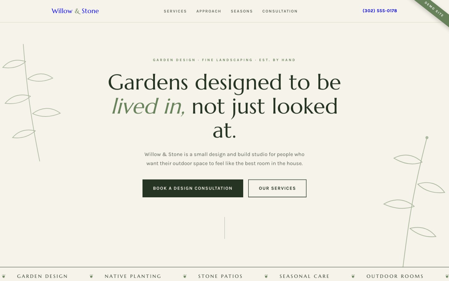 Landscaping website demonstration homepage