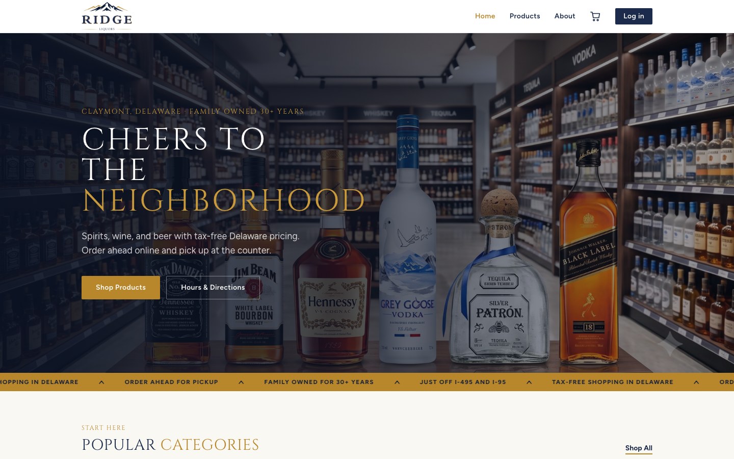 Ridge Liquors live website homepage
