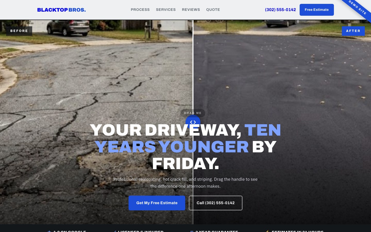 Sealcoating website demonstration homepage